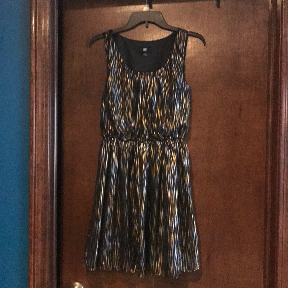 Black, silver, and gold mini dress